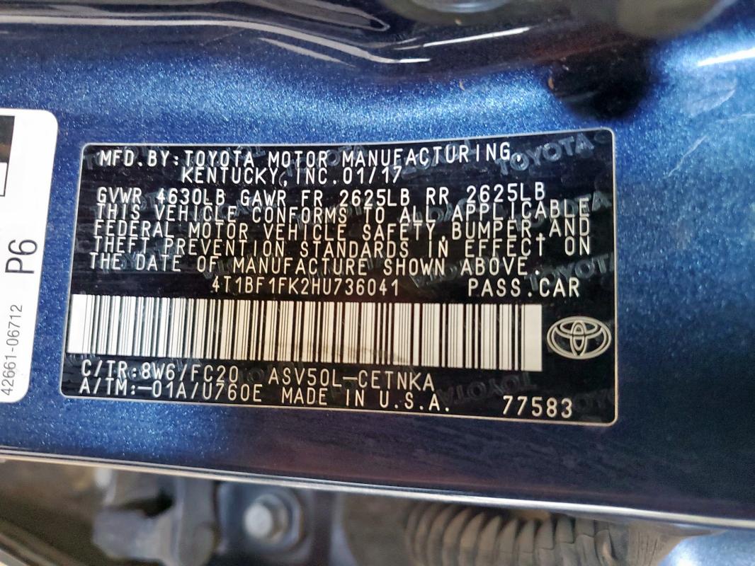 4T1BF1FK2HU736041 - 2017 TOYOTA CAMRY LE BLUE photo 12