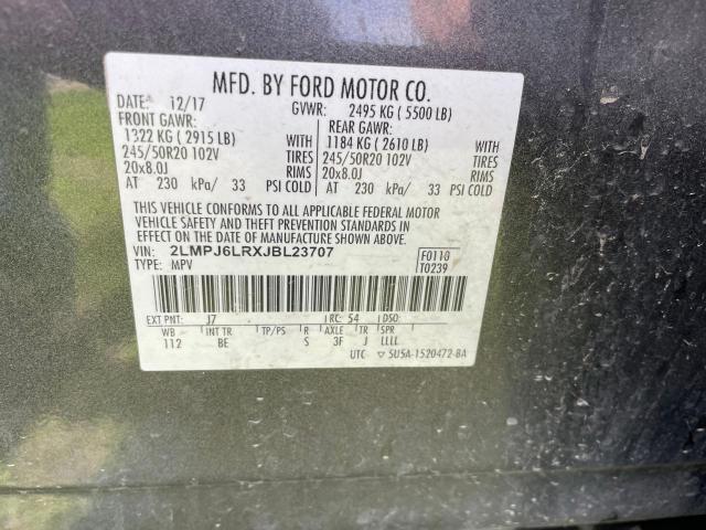 2LMPJ6LRXJBL23707 - 2018 LINCOLN MKX RESERVE Գրաֆիտ լուսանկար 10