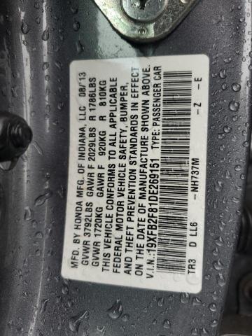 19XFB2F81DE269151 - 2013 HONDA CIVIC EX SILVER photo 12