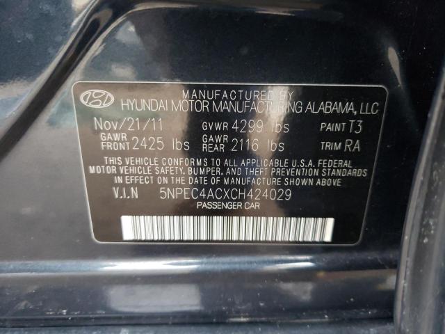 5NPEC4ACXCH424029 - 2012 HYUNDAI SONATA SE GRAY photo 12