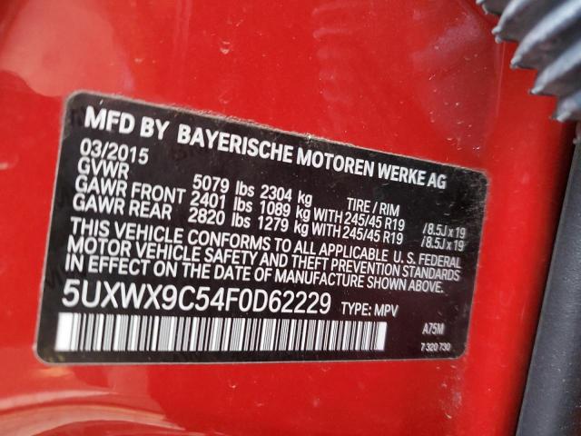 5UXWX9C54F0D62229 - 2015 BMW X3 XDRIVE28I RED photo 13