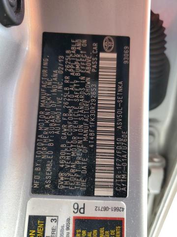 4T4BF1FK3DR292653 - 2013 TOYOTA CAMRY L SILVER photo 12