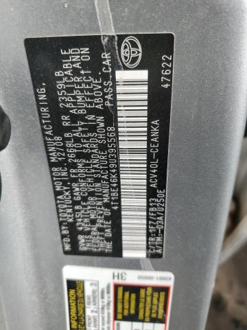 4T1BE46K49U395568 - 2009 TOYOTA CAMRY BASE SILVER photo 12