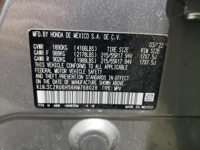 3CZRU6H56NM768028 - 2022 HONDA HR-V EX SILVER photo 13