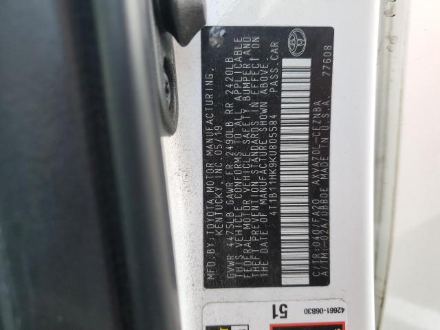 4T1B11HK9KU805584 - 2019 TOYOTA CAMRY L 白色 照片 13