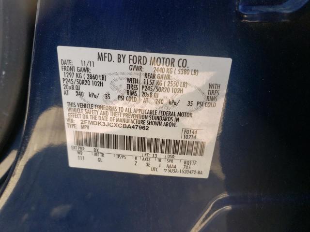 2FMDK3JCXCBA47962 - 2012 FORD EDGE SEL BLUE photo 13