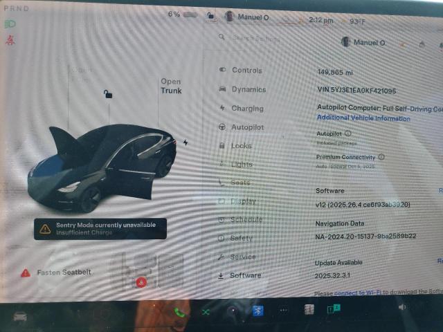 5YJ3E1EA0KF421095 - 2019 TESLA MODEL 3 Qara foto 9