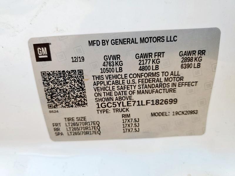 1GC5YLE71LF182699 - 2020 CHEVROLET SILVERADO K2500 HEAVY DUTY WHITE photo 12