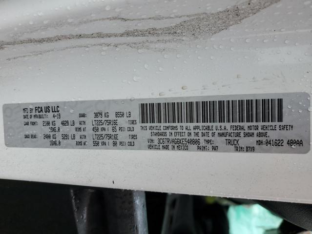 3C6TRVAG6KE540806 - 2019 RAM PROMASTER 1500 STANDARD WHITE photo 13