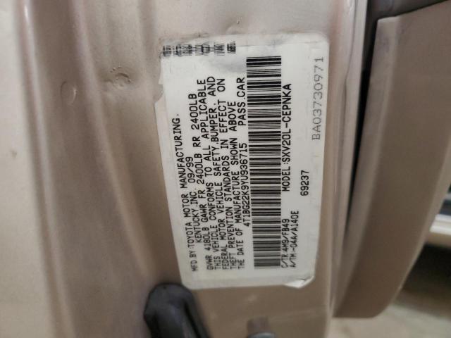 4T1BG22K9YU936715 - 2000 TOYOTA CAMRY CE BEIGE photo 12