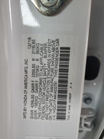 1HGCV1F44KA033791 - 2019 HONDA ACCORD EX WHITE photo 13