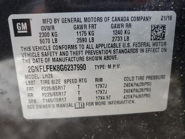 2GNFLFEK8G6237990 - 2016 CHEVROLET EQUINOX LT BLACK photo 13