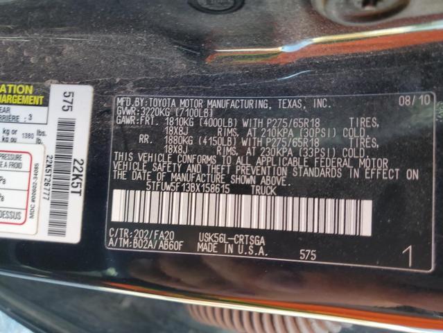 5TFUW5F13BX158615 - 2011 TOYOTA TUNDRA DOUBLE CAB SR5 BLACK photo 12