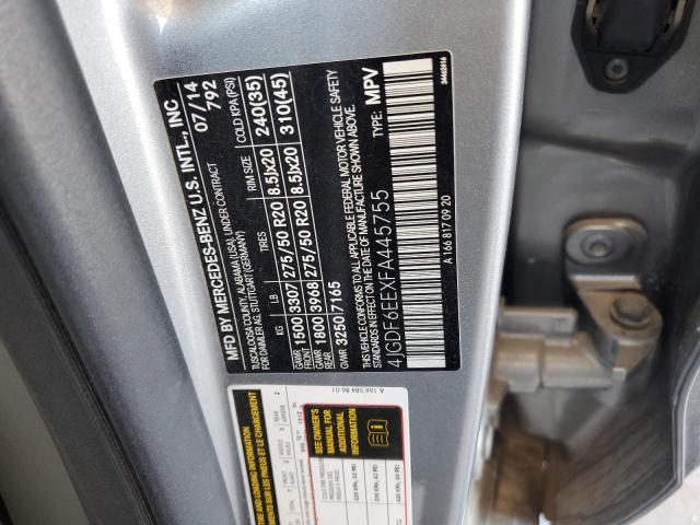 4JGDF6EEXFA445755 - 2015 MERCEDES-BENZ GL 450 4MATIC SILVER photo 13