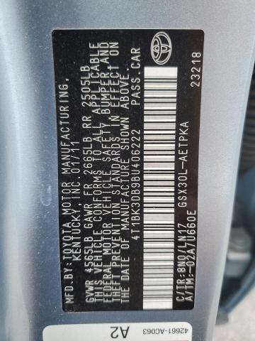 4T1BK3DB9BU406222 - 2011 TOYOTA AVALON BASE أزرق صورة 13