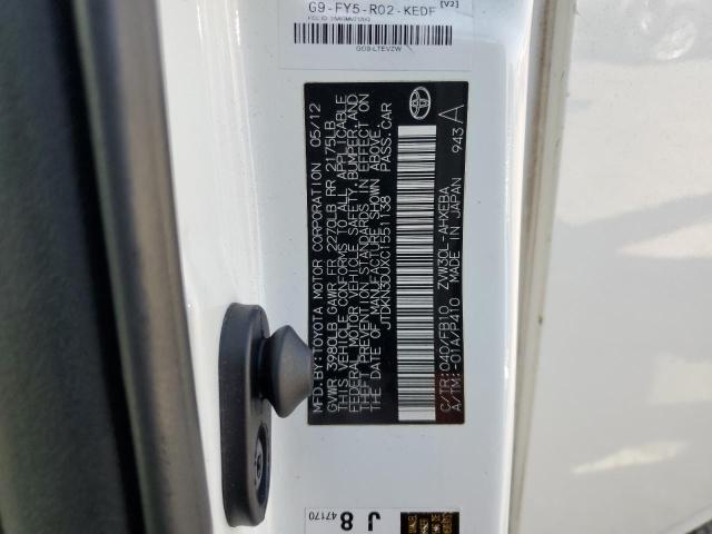 JTDKN3DUXC1551138 - 2012 TOYOTA PRIUS WHITE photo 12