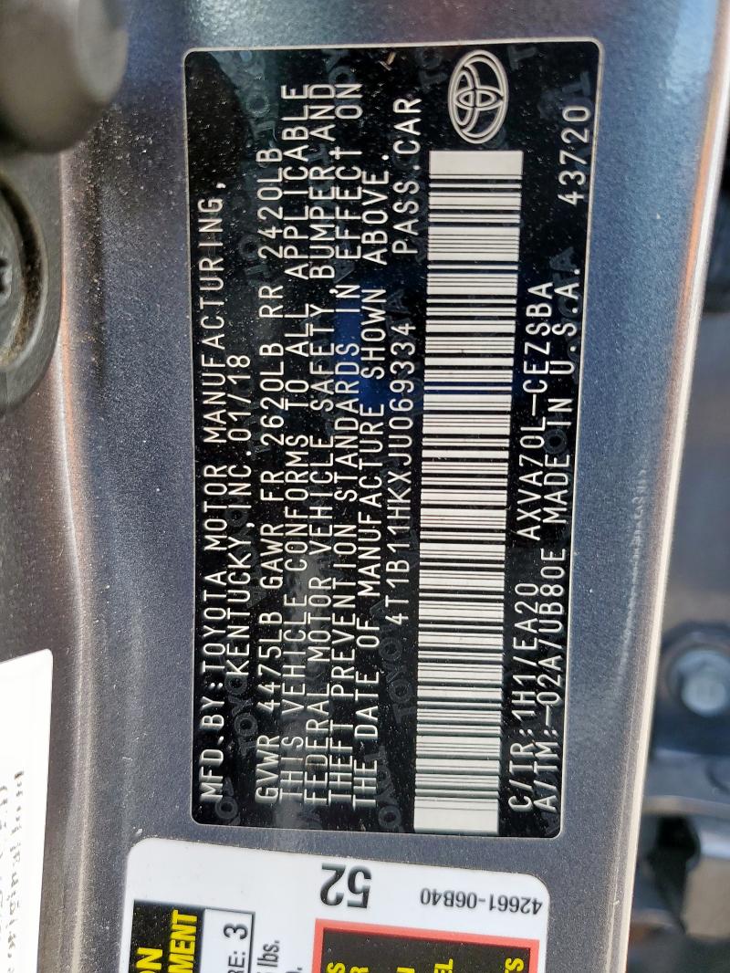 4T1B11HKXJU069334 - 2018 TOYOTA CAMRY L BROWN photo 13