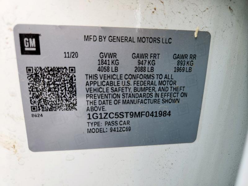 1G1ZC5ST9MF041984 - 2021 CHEVROLET MALIBU LS WHITE photo 13