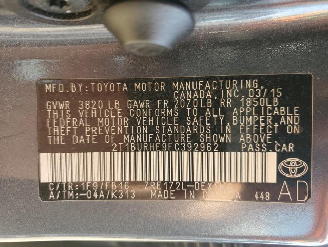 2T1BURHE9FC392962 - 2015 TOYOTA COROLLA L Boz foto 12