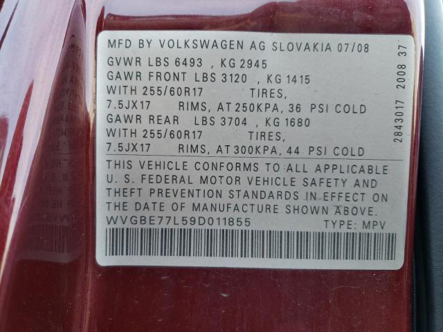 WVGBE77L59D011855 - 2009 VOLKSWAGEN TOUAREG 2 V6 RED photo 12