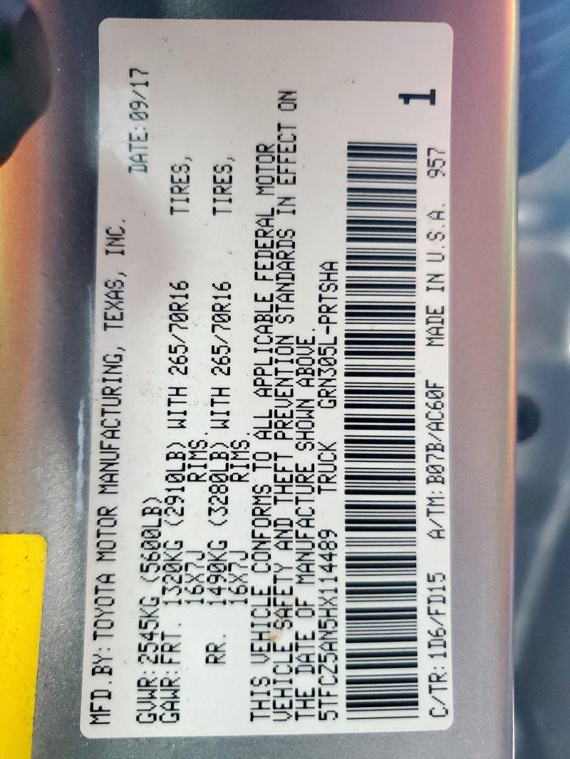 5TFCZ5AN5HX114489 - 2017 TOYOTA TACOMA DOUBLE CAB SILVER photo 14