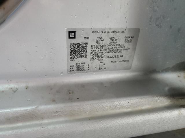 1GCRCREC4JZ361170 - 2018 CHEVROLET SILVERADO C1500 LT 银色 照片 12