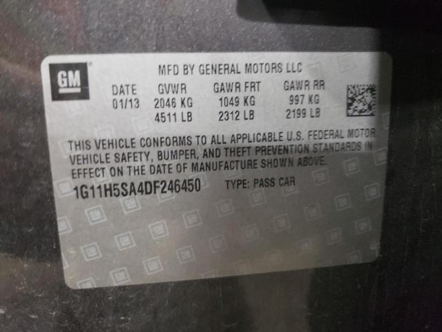 1G11H5SA4DF246450 - 2013 CHEVROLET MALIBU LTZ ნაცრისფერი ფოტო 12