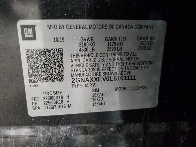 2GNAXXEV0L6161111 - 2020 CHEVROLET EQUINOX PREMIER SILVER photo 12