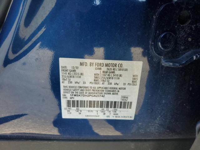 1FMSK7DH2PGA23742 - 2023 FORD EXPLORER XLT BLUE photo 13