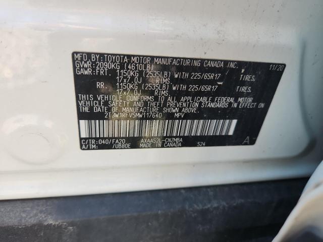 2T3W1RFV5MW117640 - 2021 TOYOTA RAV4 XLE WHITE photo 13