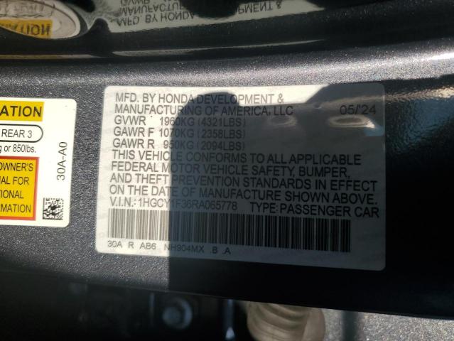 1HGCY1F36RA065778 - 2024 HONDA ACCORD EX GRAY photo 13
