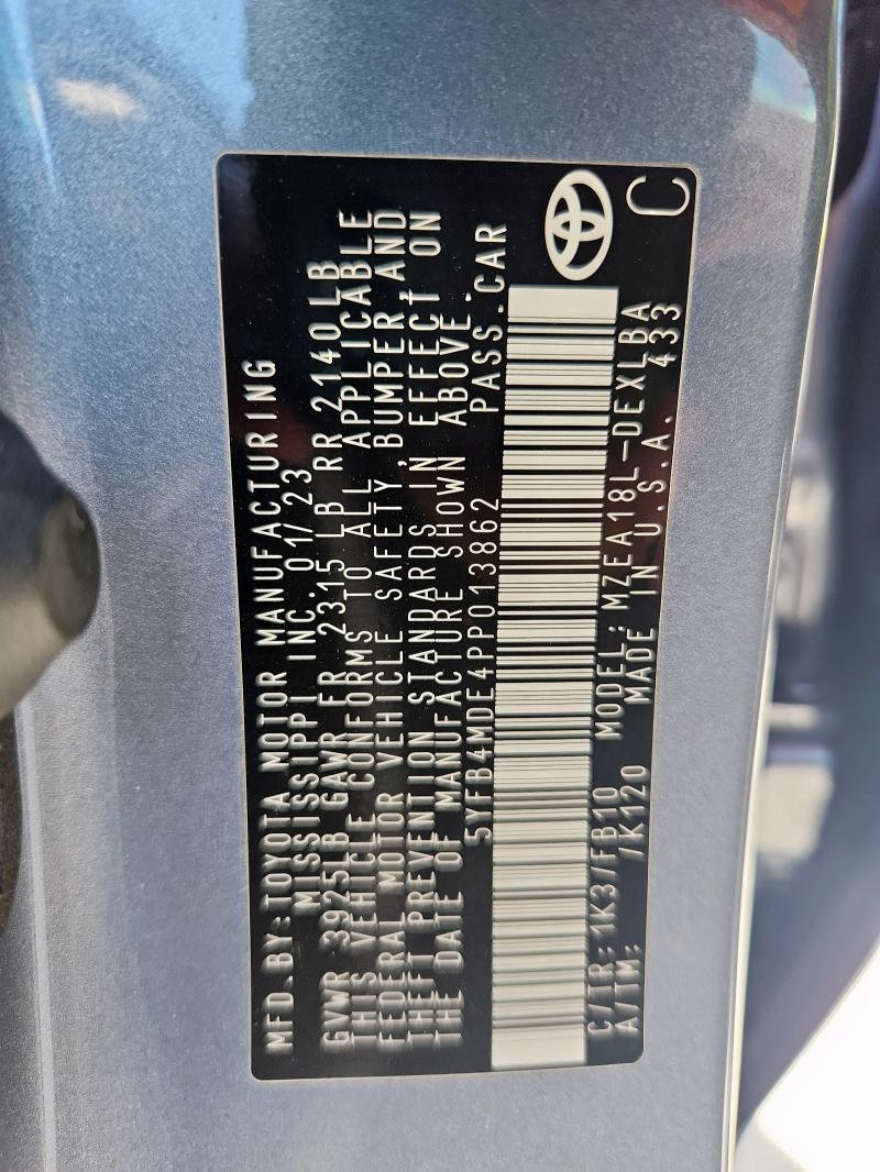 5YFB4MDE4PP013862 - 2023 TOYOTA COROLLA LE ნაცრისფერი ფოტო 12