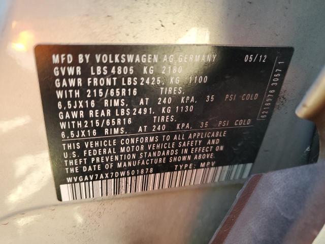 WVGAV7AX7DW501878 - 2013 VOLKSWAGEN TIGUAN S SILVER photo 13