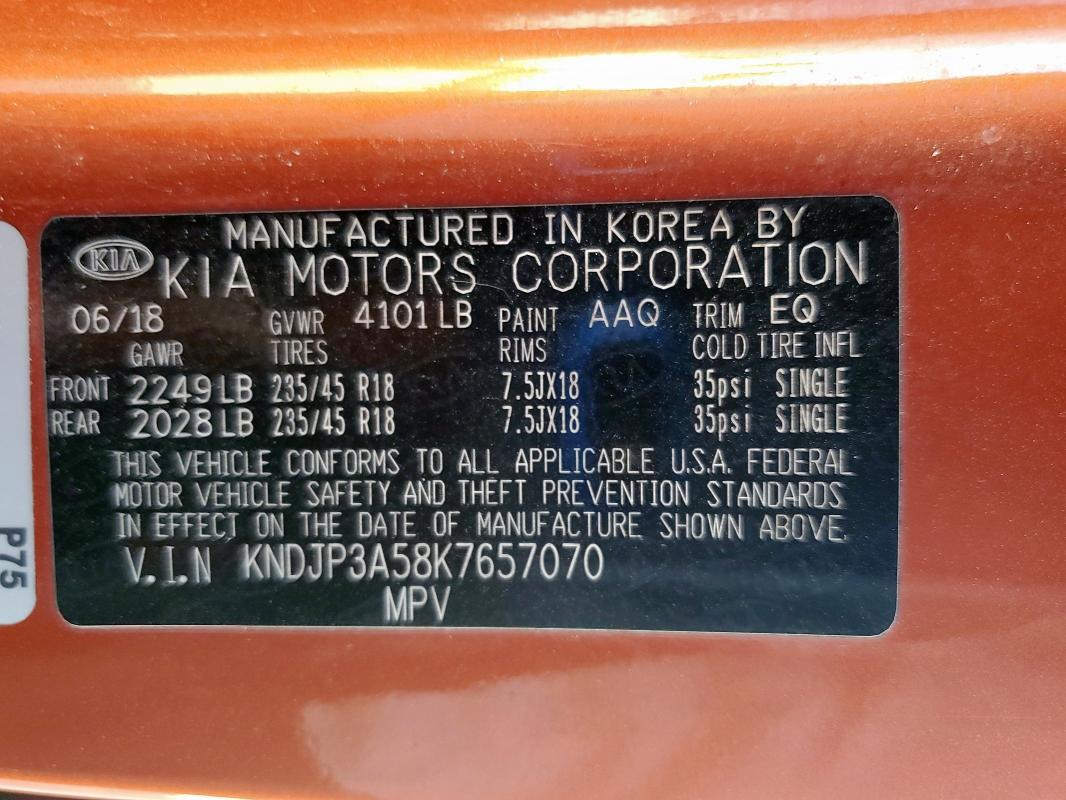 KNDJP3A58K7657070 - 2019 KIA SOUL + 橙色 照片 12