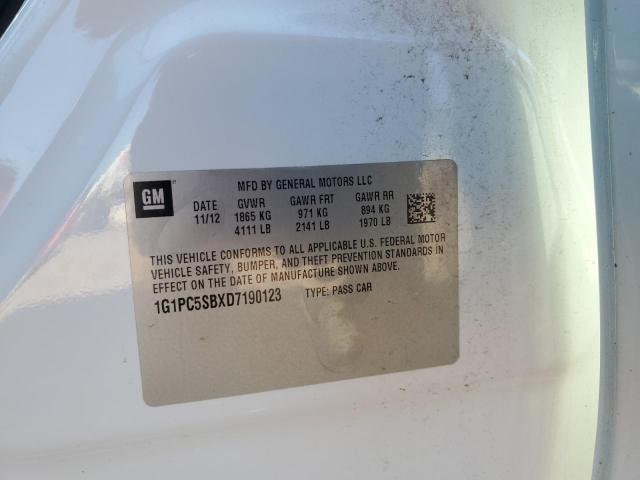 1G1PC5SBXD7190123 - 2013 CHEVROLET CRUZE LT თეთრი ფოტო 12