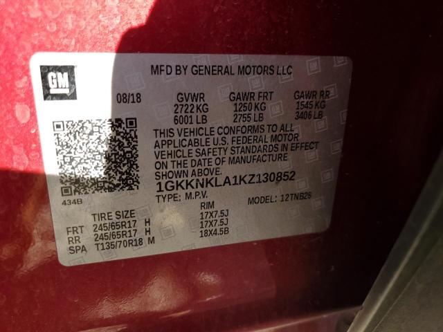 1GKKNKLA1KZ130852 - 2019 GMC ACADIA SLE RED photo 13