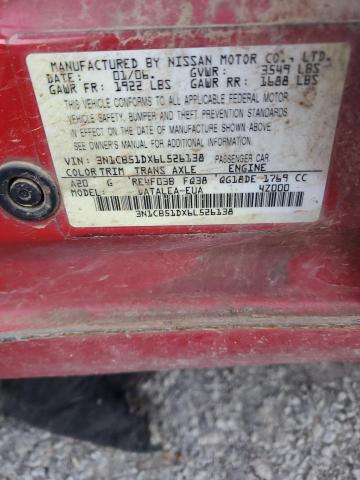 3N1CB51DX6L526138 - 2006 NISSAN SENTRA 1.8 RED photo 12