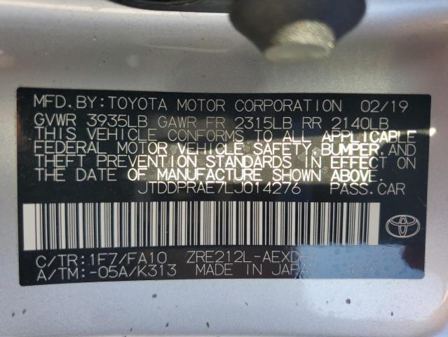 JTDDPRAE7LJ014276 - 2020 TOYOTA COROLLA L SILVER photo 12