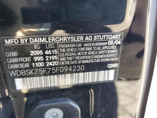 WDBSK75F75F094230 - 2005 MERCEDES-BENZ SL 500 黑色 照片 12