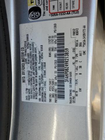 3FAHP08Z49R213859 - 2009 FORD FUSION SEL SILVER photo 12