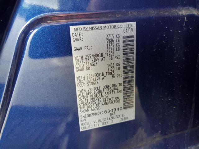 5N1DR2MM0KC630940 - 2019 NISSAN PATHFINDER S Синій фото 14