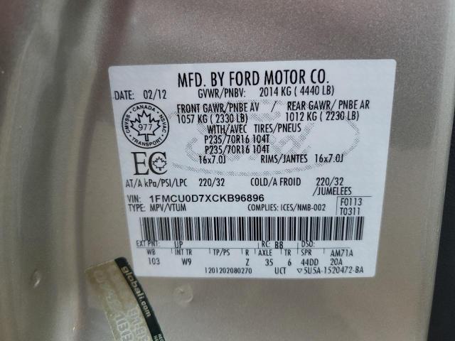 1FMCU0D7XCKB96896 - 2012 FORD ESCAPE XLT GOLD photo 13