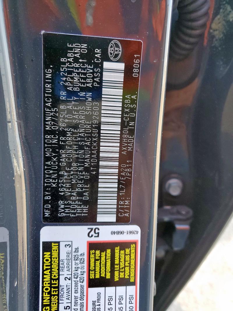 4T1DAACKXSU192603 - 2025 TOYOTA CAMRY XSE 灰色 照片 13