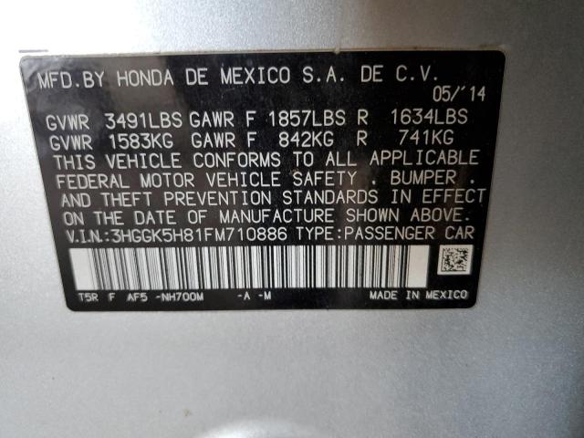 3HGGK5H81FM710886 - 2015 HONDA FIT EX SILVER photo 12