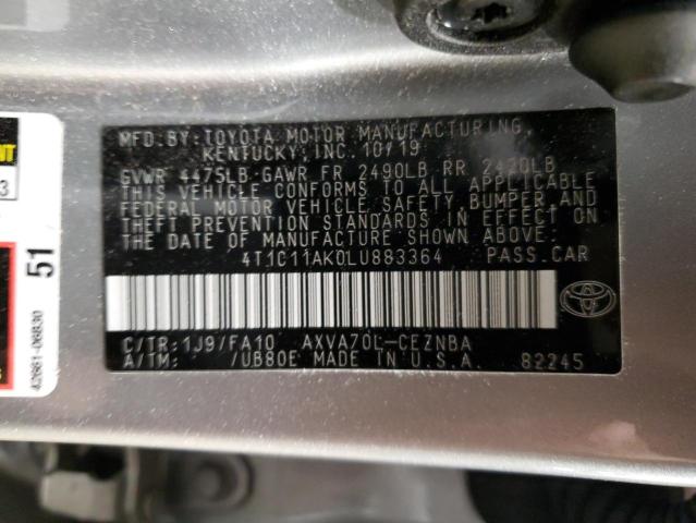 4T1C11AK0LU883364 - 2020 TOYOTA CAMRY LE SILVER photo 12