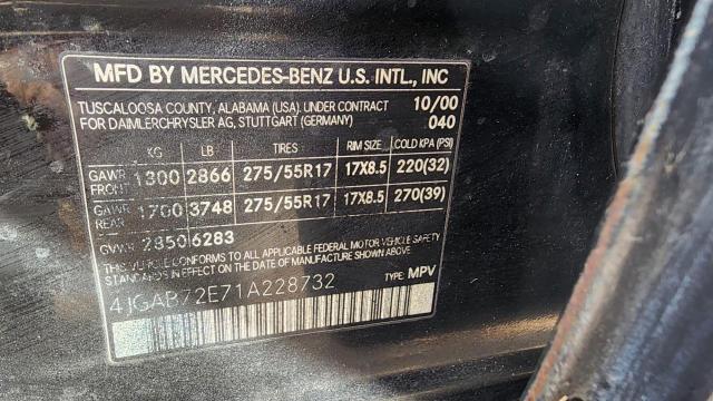 4JGAB72E71A228732 - 2001 MERCEDES-BENZ ML 430 BLACK photo 10