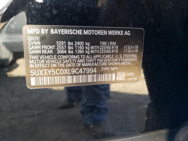 5UXTY5C0XL9C47994 - 2020 BMW X3 XDRIVE30I BLACK photo 12