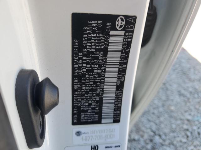 5YFBURHE8KP892783 - 2019 TOYOTA COROLLA L თეთრი ფოტო 12