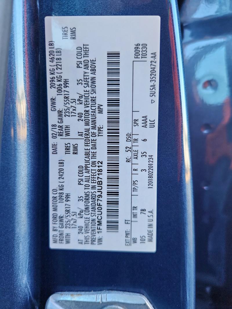 1FMCU0F79JUB71812 - 2018 FORD ESCAPE S 蓝色 照片 13