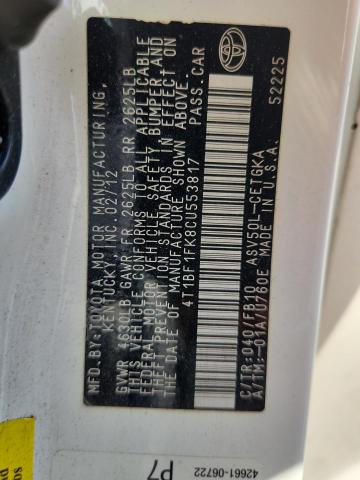 4T1BF1FK8CU553817 - 2012 TOYOTA CAMRY BASE WHITE photo 12